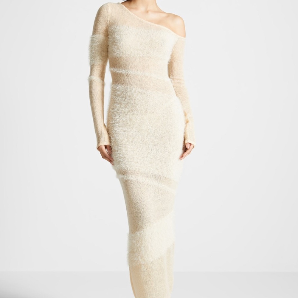 Off Shoulder Knitted Maxi Dress - Beige